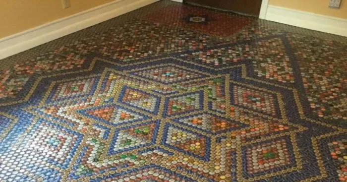 How To Create A Superbe Design With Bottle Cap Floor Tile
