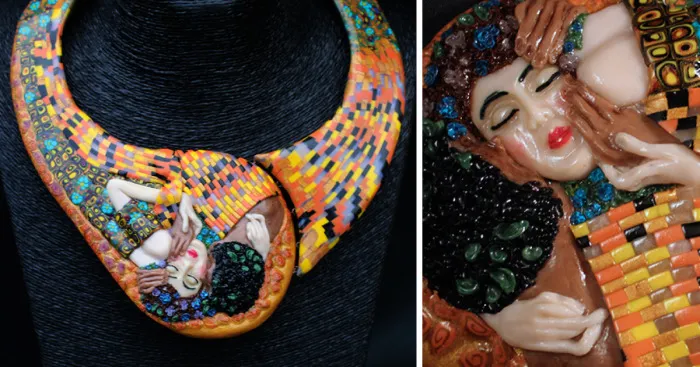 "The Kiss" Necklace, Featuring The Art Of Symbolist Painter Gustav Klimt