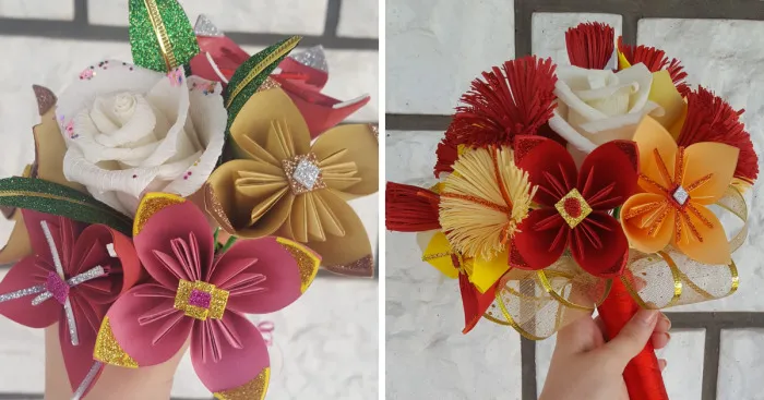 Mom Makes The Most Beautiful Bouquets Out Of Handmade Paper Flowers And Her Two Daughters Help Her Decorate Them