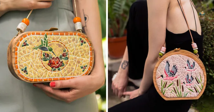 I'm Reconnecting With Nature By Creating Wood And Ceramic Mosaic Bags