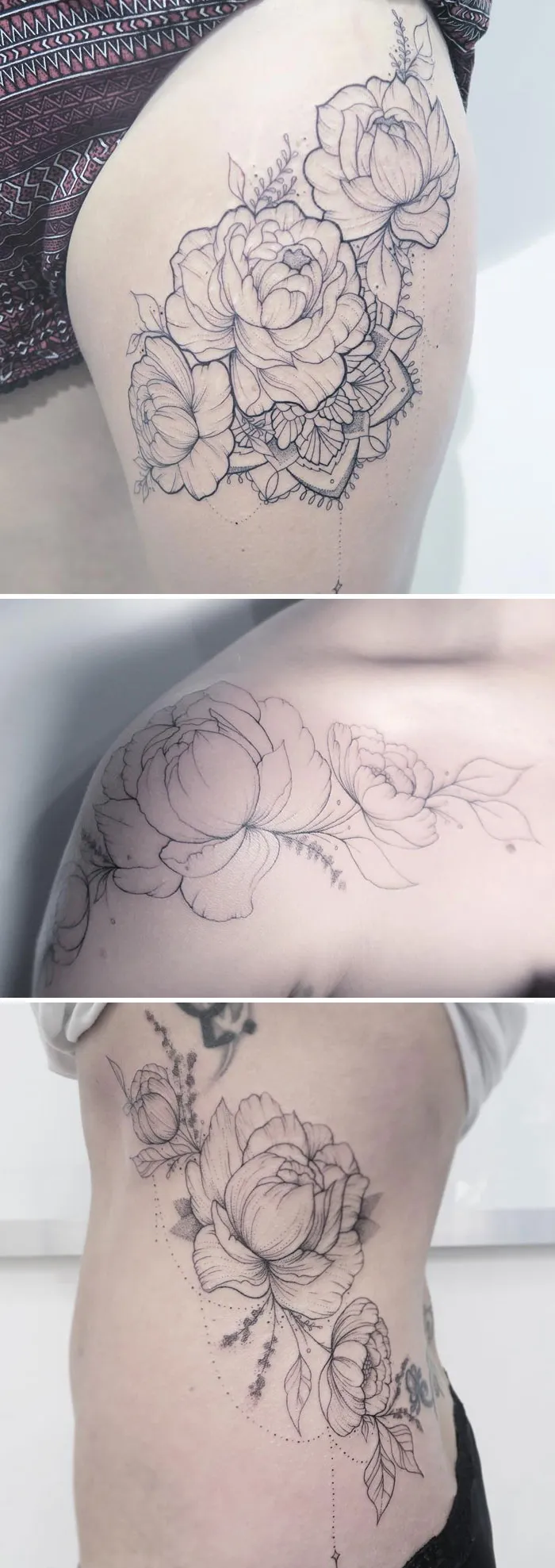 Floral tattoo designs with intricate flowers on arm and side, showcasing stunning work by top floral tattoo artists.