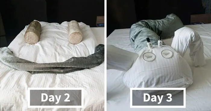 Bored Hotel Guest Starts Making "Challenges" For Housekeepers, And They Respond With These Notes
