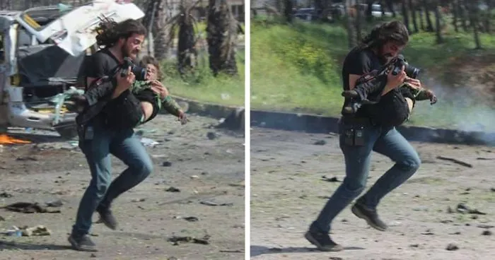Syrian Photographer Stops Shooting To Save Injured Boy, Falls On His Knees After Realizing What Happened (NSFW)