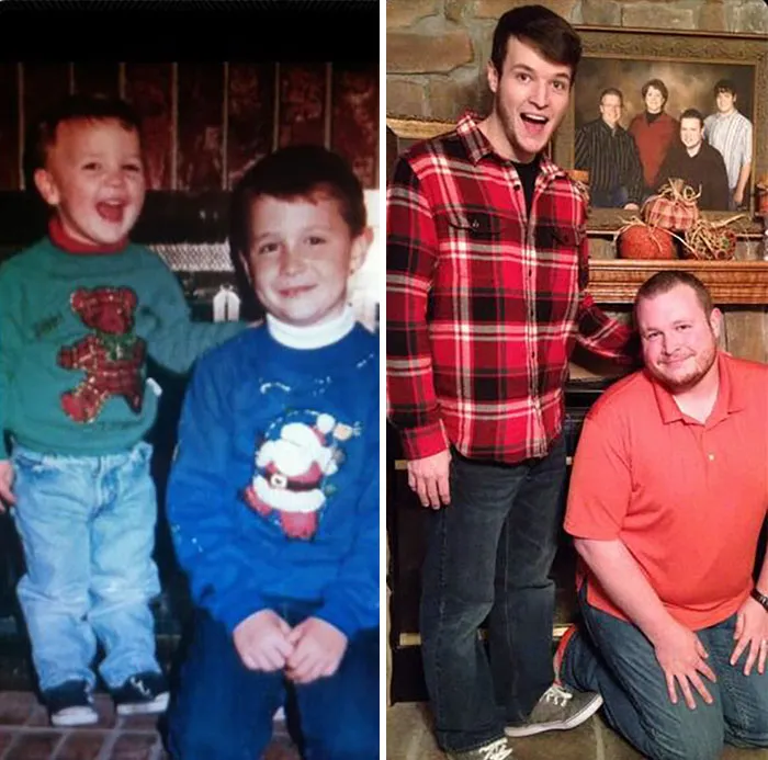 Siblings recreated cute childhood photo in festive sweaters