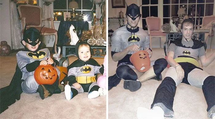 Two siblings dressed as Batman recreate childhood Halloween costume photo