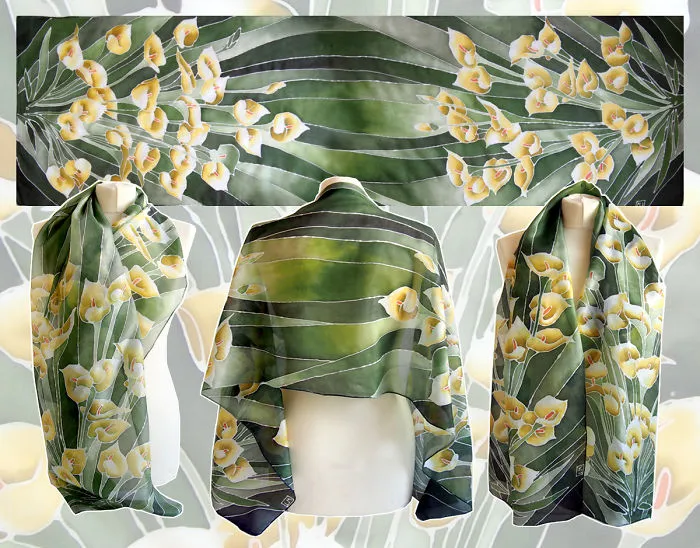 I Painted Calla Lily On Silk Scarf