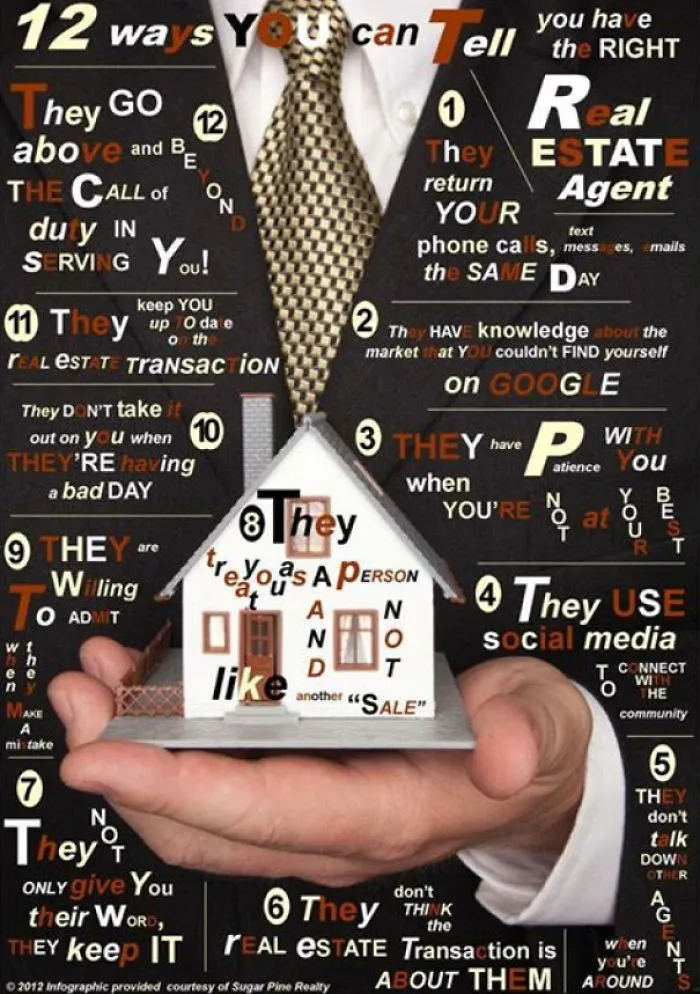Hand holding a tiny house infographic, displaying multiple humorous real estate tips in a cluttered design.
