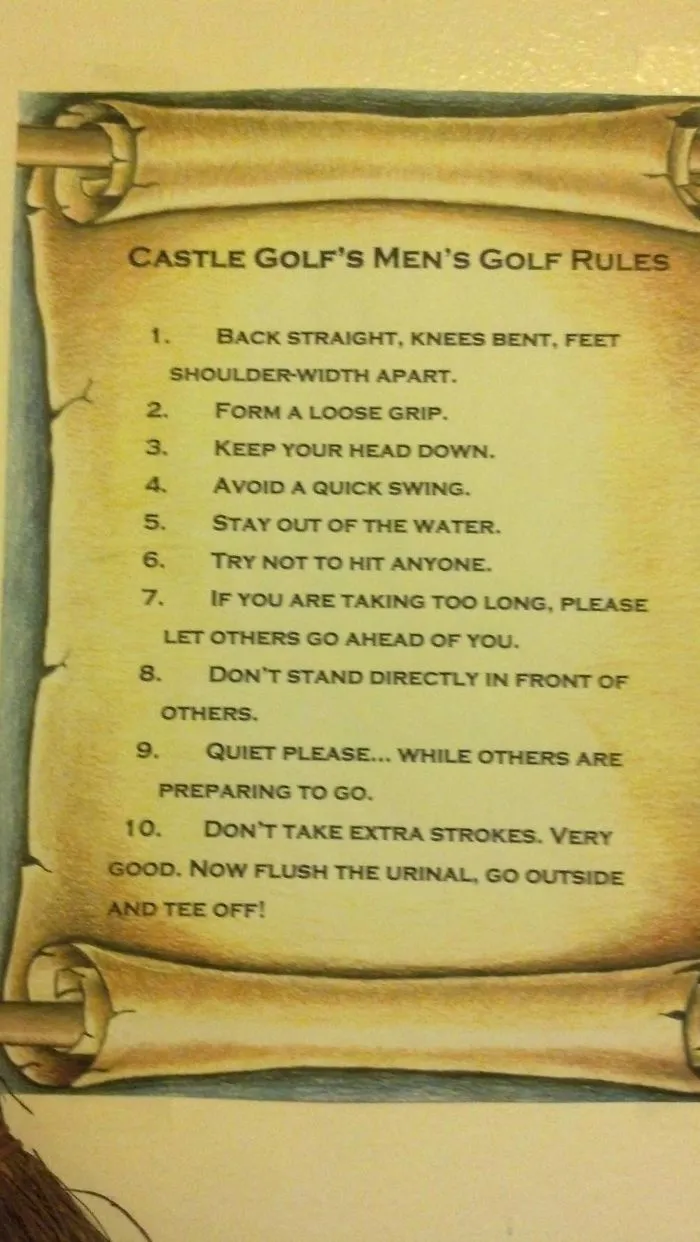 Instructions In The Bathroom Of The Miniture Golf Course I Just Played.