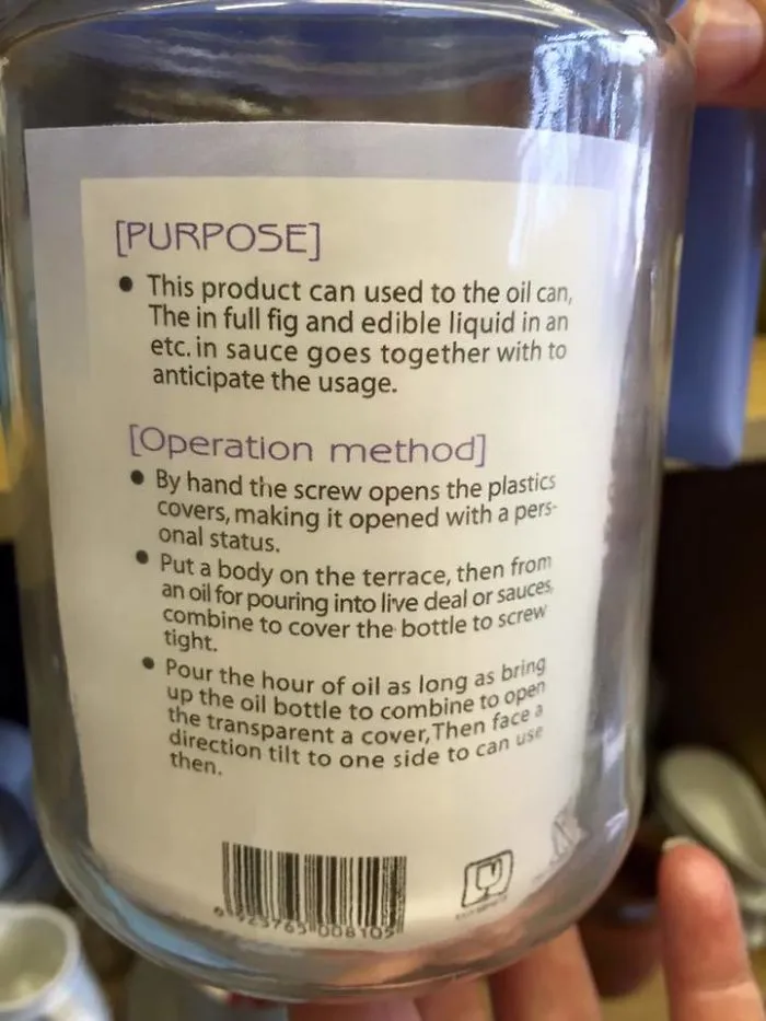 Instructions On A Salad Dressing Dispenser Found In A Charity Shop. I Have No Idea.