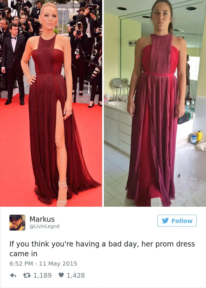 Si crees que tienes un mal día, mira el vestido que le ha llegado