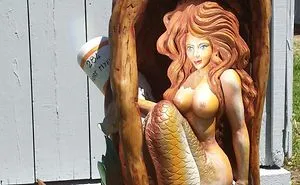 Carved Mermaid Cedar Log Lamp