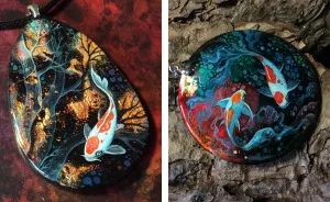Dragons And Koi On Wood And Stone