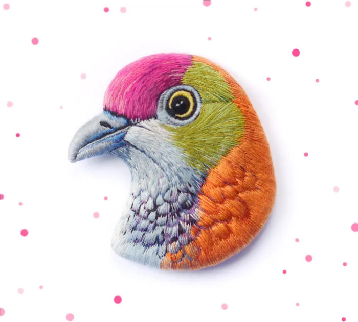 Incredibly Detailed Embroidered Bird Brooches By Paulina Bartnik