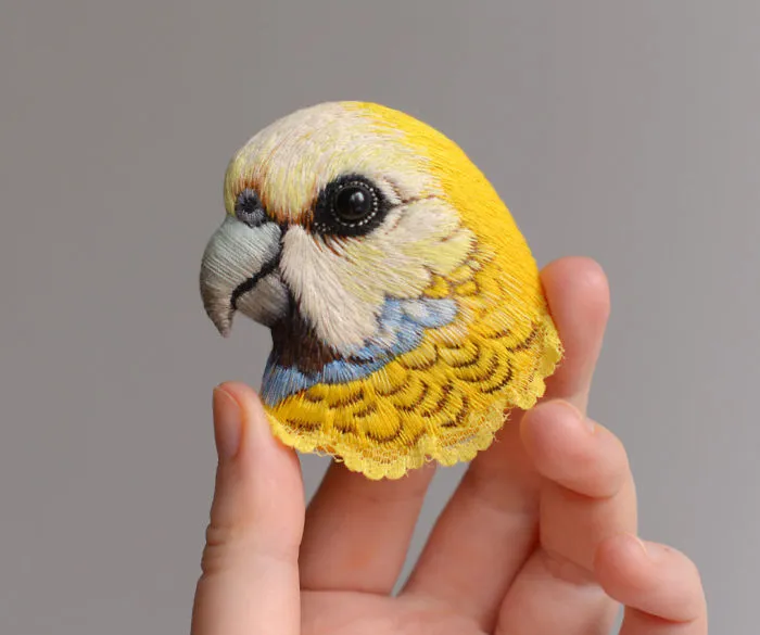 Incredibly Detailed Embroidered Bird Brooches By Paulina Bartnik
