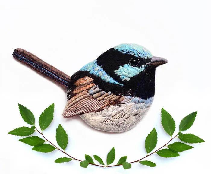 Incredibly Detailed Embroidered Bird Brooches By Paulina Bartnik