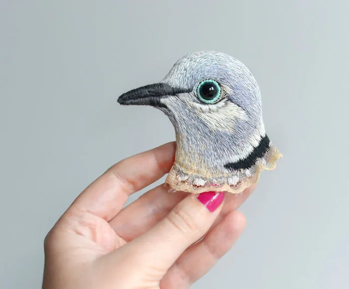 Incredibly Detailed Embroidered Bird Brooches By Paulina Bartnik