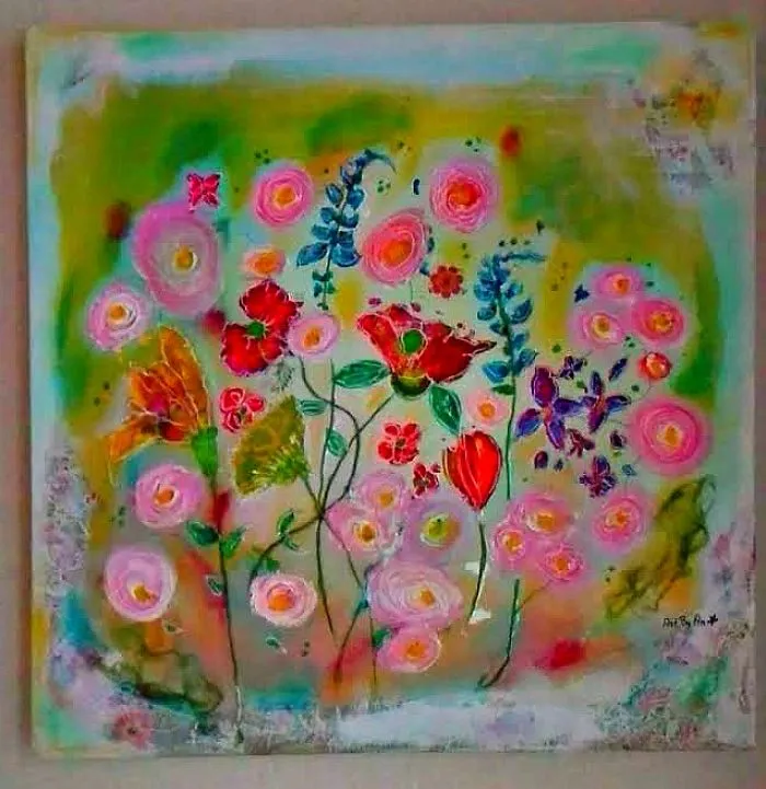 I Create Paintings On Canvas Using Mixed Materials And Bright Colors.