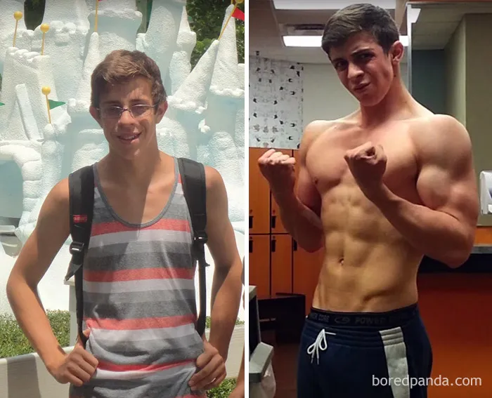 Chris Mantovani a los 13 y a los 15 años