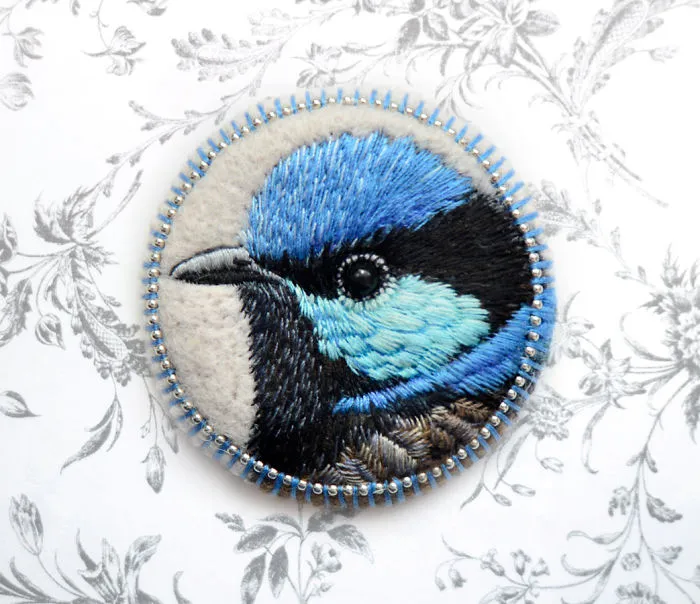 Incredibly Detailed Embroidered Bird Brooches By Paulina Bartnik