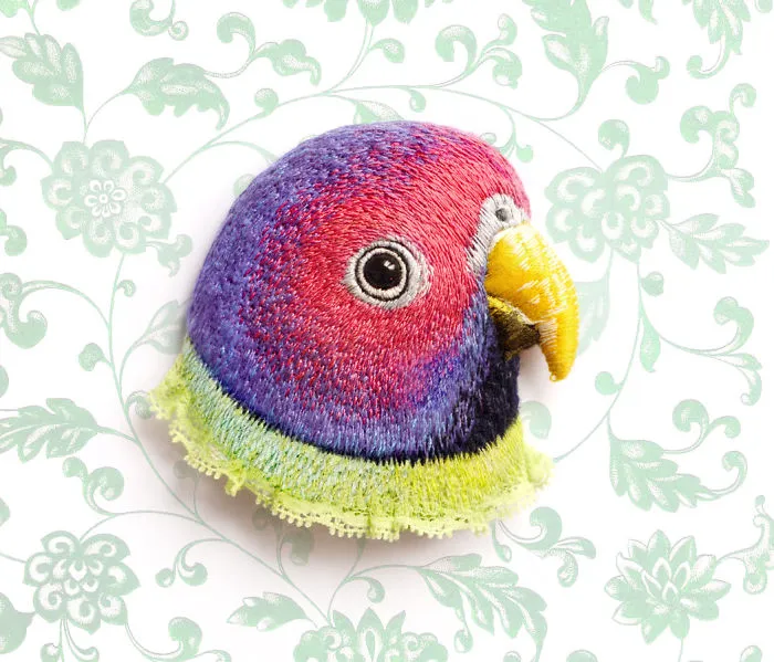 Incredibly Detailed Embroidered Bird Brooches By Paulina Bartnik