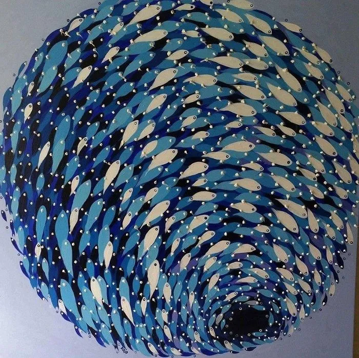 School Of Fishes In All Forms Of Direction