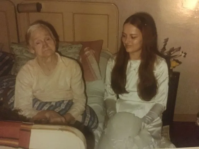 My Mum On Her Wedding Day Sitting Next To My Dads Grandma. In 1971.