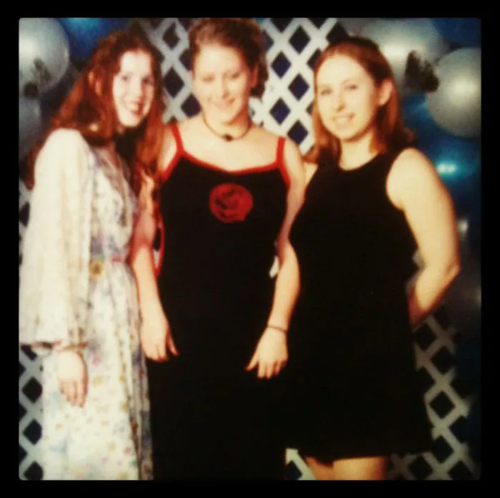 Wore My Mom's Wedding Dress For 1976 To My Highschool Military Ball In 1997. I'm On The Left.