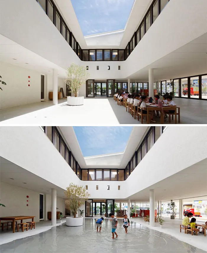 New Preschool In Japan Collects Rainwater Into Puddles For Kids To Play In