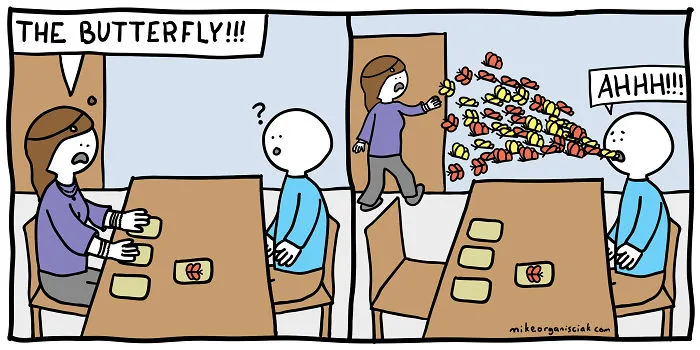 Comics about couple on a date and butterflies