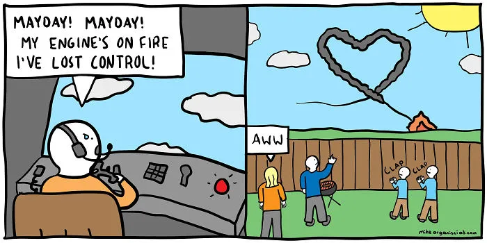 Comics with pilot losing control and crashing 