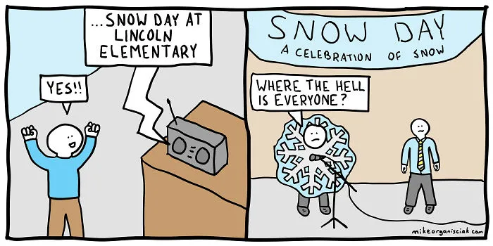 Comics about celebration of a snow day 