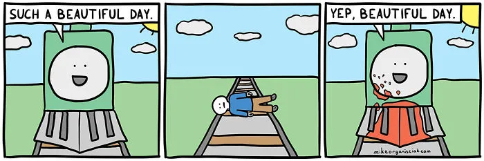 Comics with train run over a person