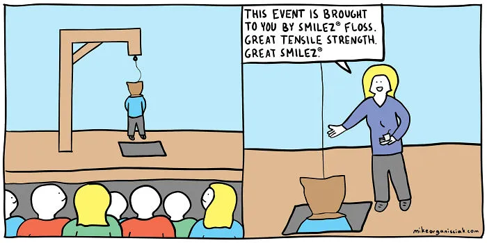 Comics about flossing and hanged man 