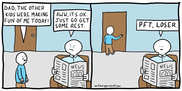 Comics about dad making fun of a son