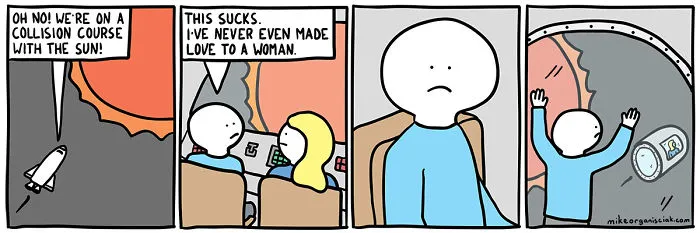 Comics with man and woman flying vclose to sun