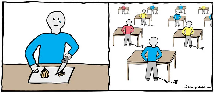 Comics about people cooking attached to the table