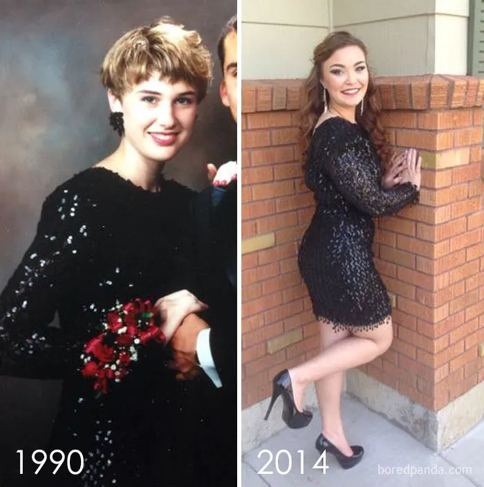 Me At Prom On The Left In 1990. My Daughter In My Dress Going To Her Prom In 2014