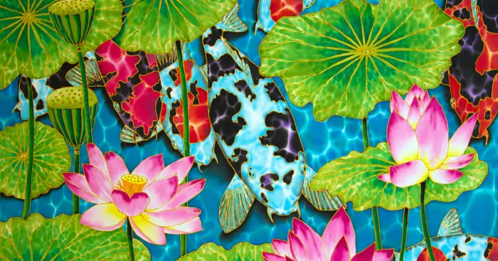 Koi Fish Silk Batik Painting