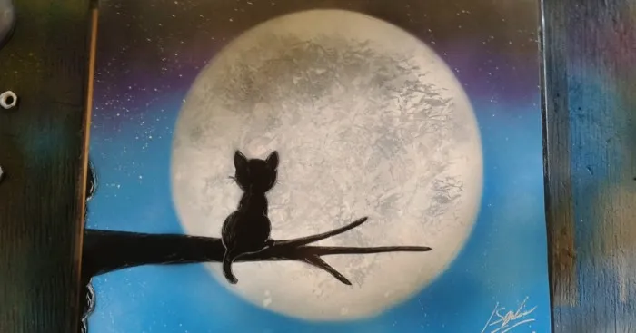 A Cute Little Kitty Watching The Moonset
