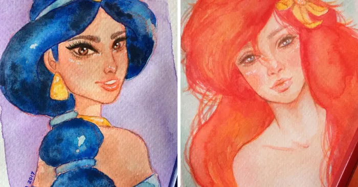 I Illustrated Disney Princesses Using Watercolors