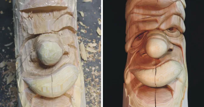 Two 10 Foot Tall Carved Cedar Posts Complete With Attitude