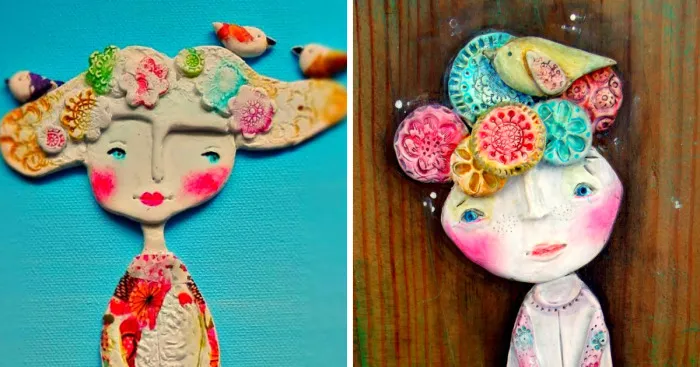 I Create Whimsical Art Out Of Air Dry Clay, Paper, And Water Color Paint