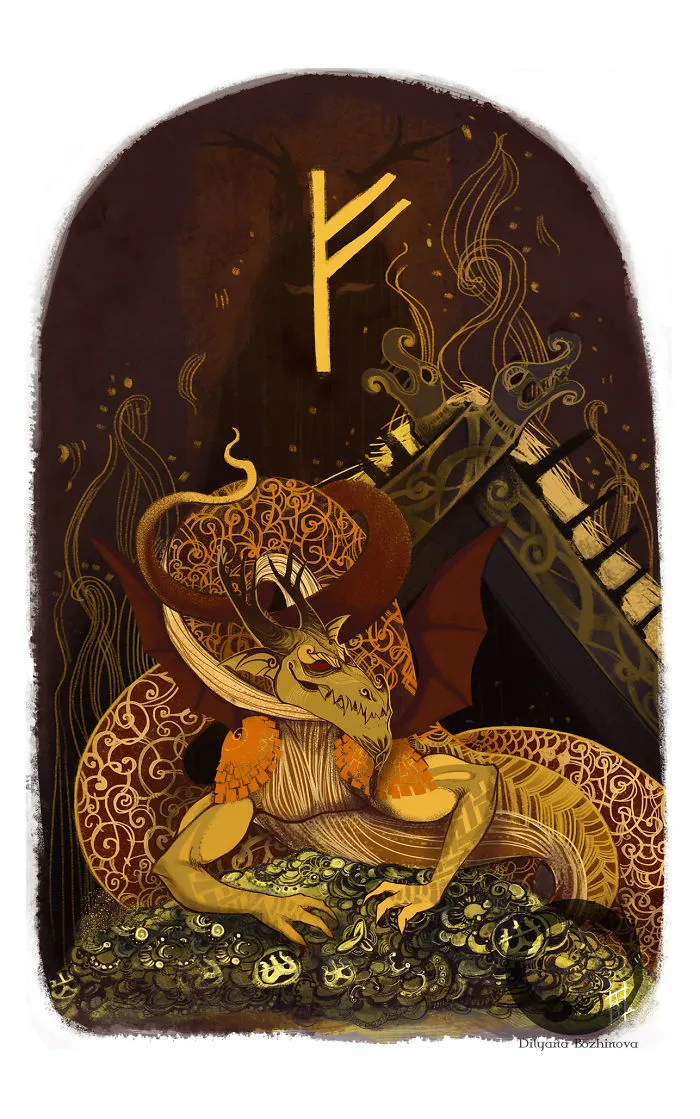 Fehu-Fe Causes Strife Amongst Friends The Wolf Feeds In The Forest Fe Is Joy To Man Strife Amongt Kin Path Of The Serpent The Snake Lies Coiled Hidden, It Waits Beneath Like A Frost-Covered Field Strife That Kinsmen Suffer