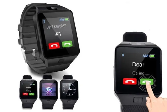 Smartwatch displaying a call from "Dear," showcasing a humorous design fail with multiple watch faces.