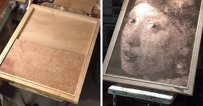 I Made This Portrait Using Only Wood, Lights And Shadows