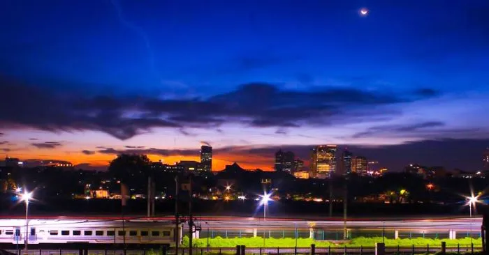 The Mixed Sunset I Took From My Rooftop With A View Of Train By Long Exposure