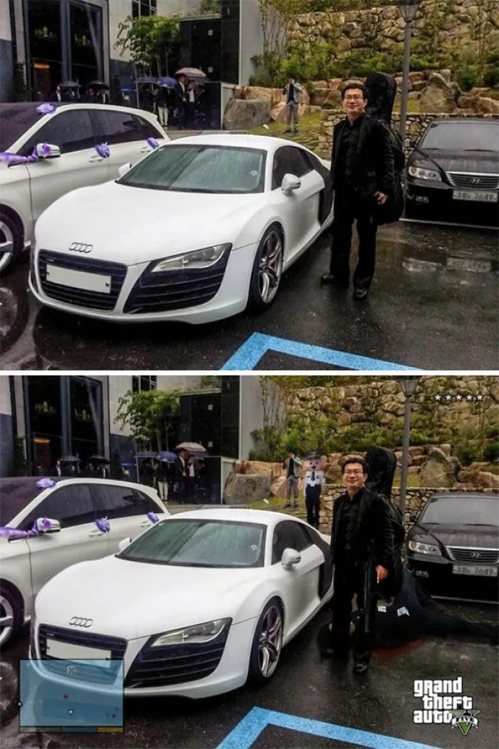 Este soy yo con un Audi R8 que vi en el parking