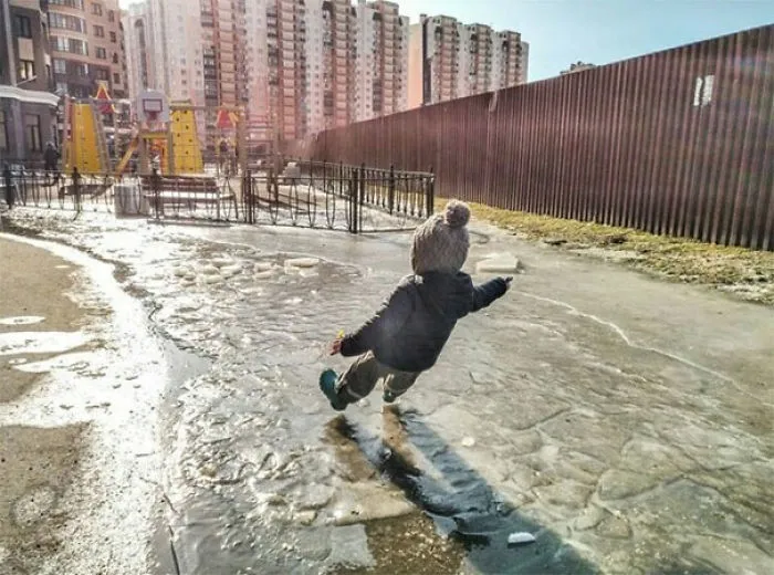 In A Rush To Get To The Playground, He Might Have Forgotten About The Ice
