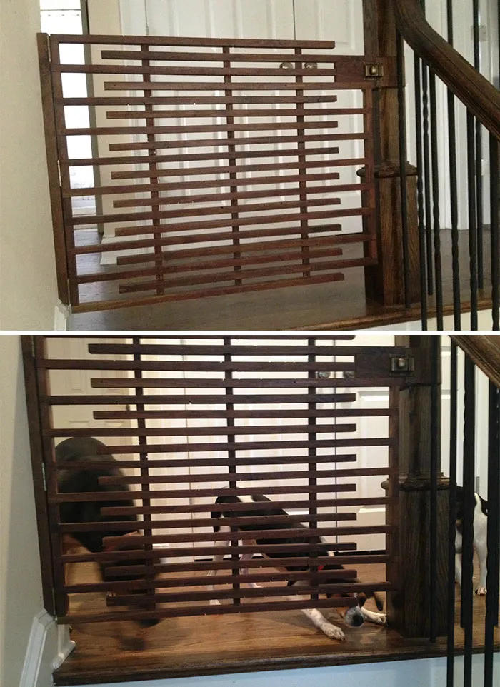 Needed A Dog Gate But Hated The Options At Target, So I Made One Out Of Reclaimed Walnut