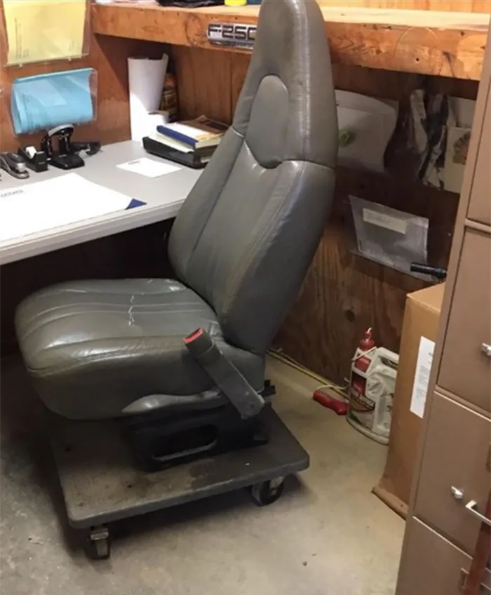 The Company I Work For Wouldn't Buy The Guy That Runs The Shop A New Rolling Chair So He Improvised And Rides In Style